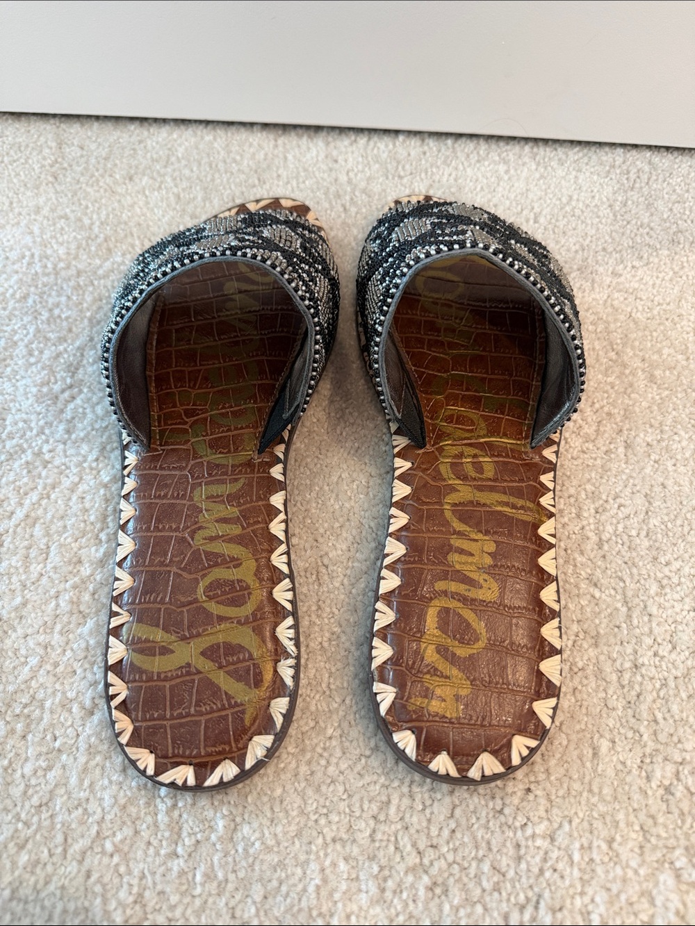 Beaded Black & Silver Slide Sandals - Picture 2 of 3